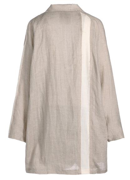 LINEN GAUZE DUAL FABRIC OVERSIZED RAGLAN SLEEVED JACKET WITH CUT-OUT DESIGN