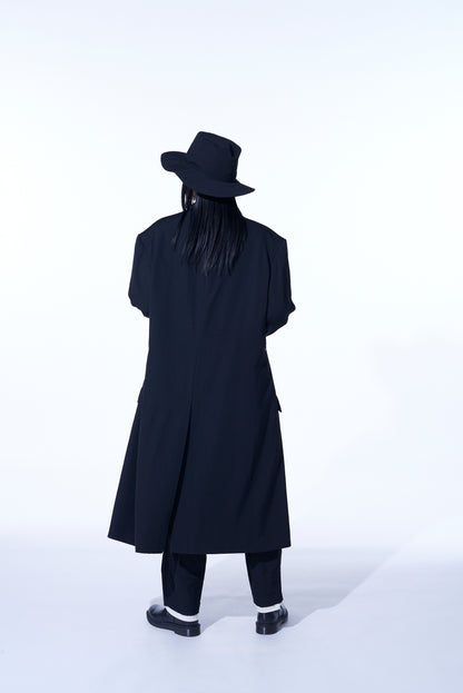 WASHER FINISHED WOOL GABARDINE OVERSIZED LONG JACKET WITH ZIPPER POCKETS