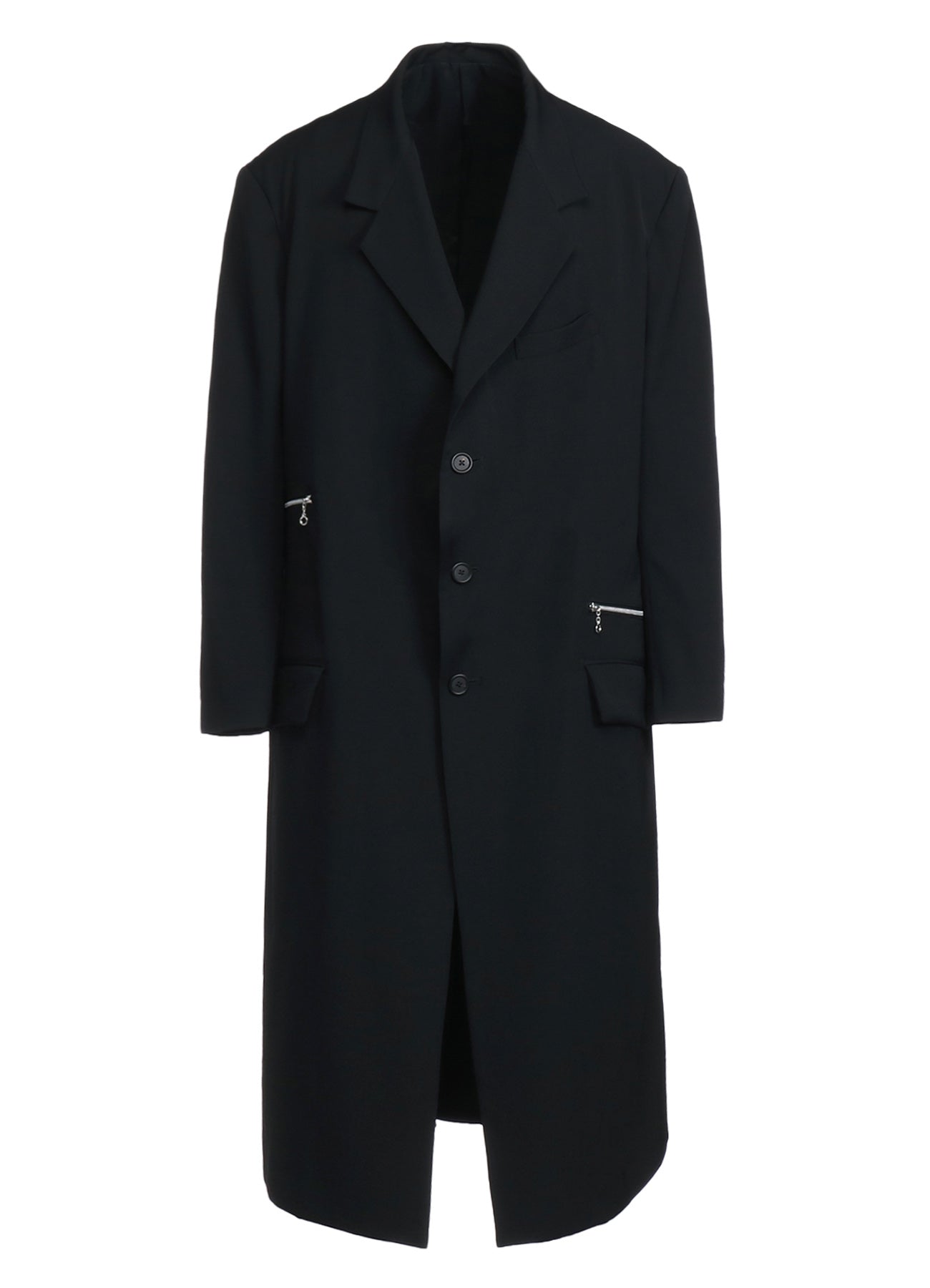 WASHER FINISHED WOOL GABARDINE OVERSIZED LONG JACKET WITH ZIPPER POCKETS