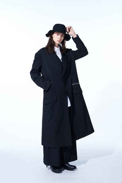 WASHER FINISHED WOOL GABARDINE OVERSIZED LONG JACKET WITH ZIPPER POCKETS