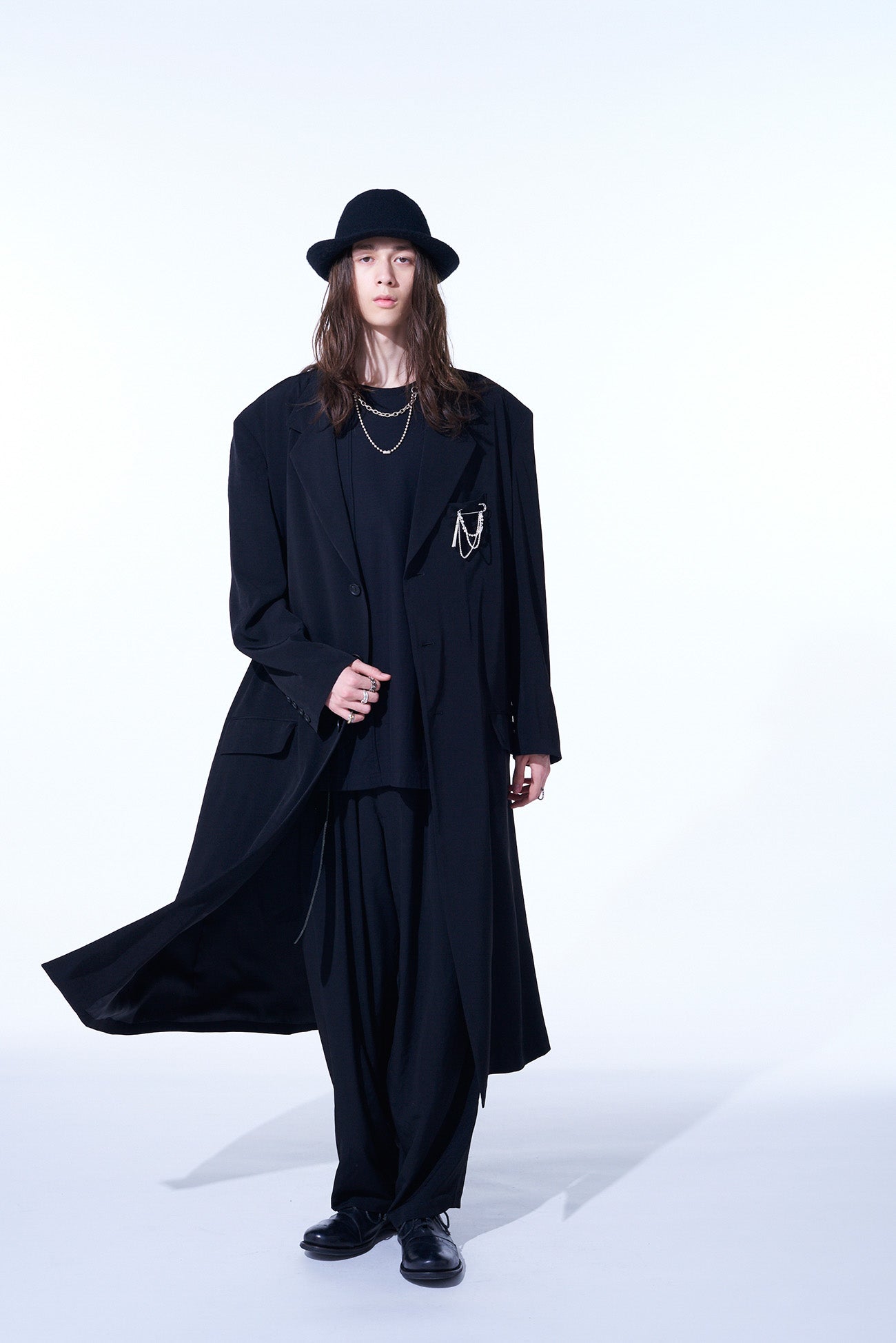 CREPE DE CHINE OVERSIZED NOTCHED LAPEL LONG JACKET