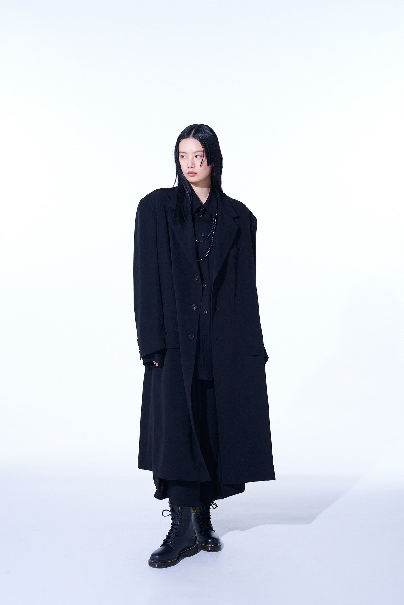 CREPE DE CHINE OVERSIZED NOTCHED LAPEL LONG JACKET