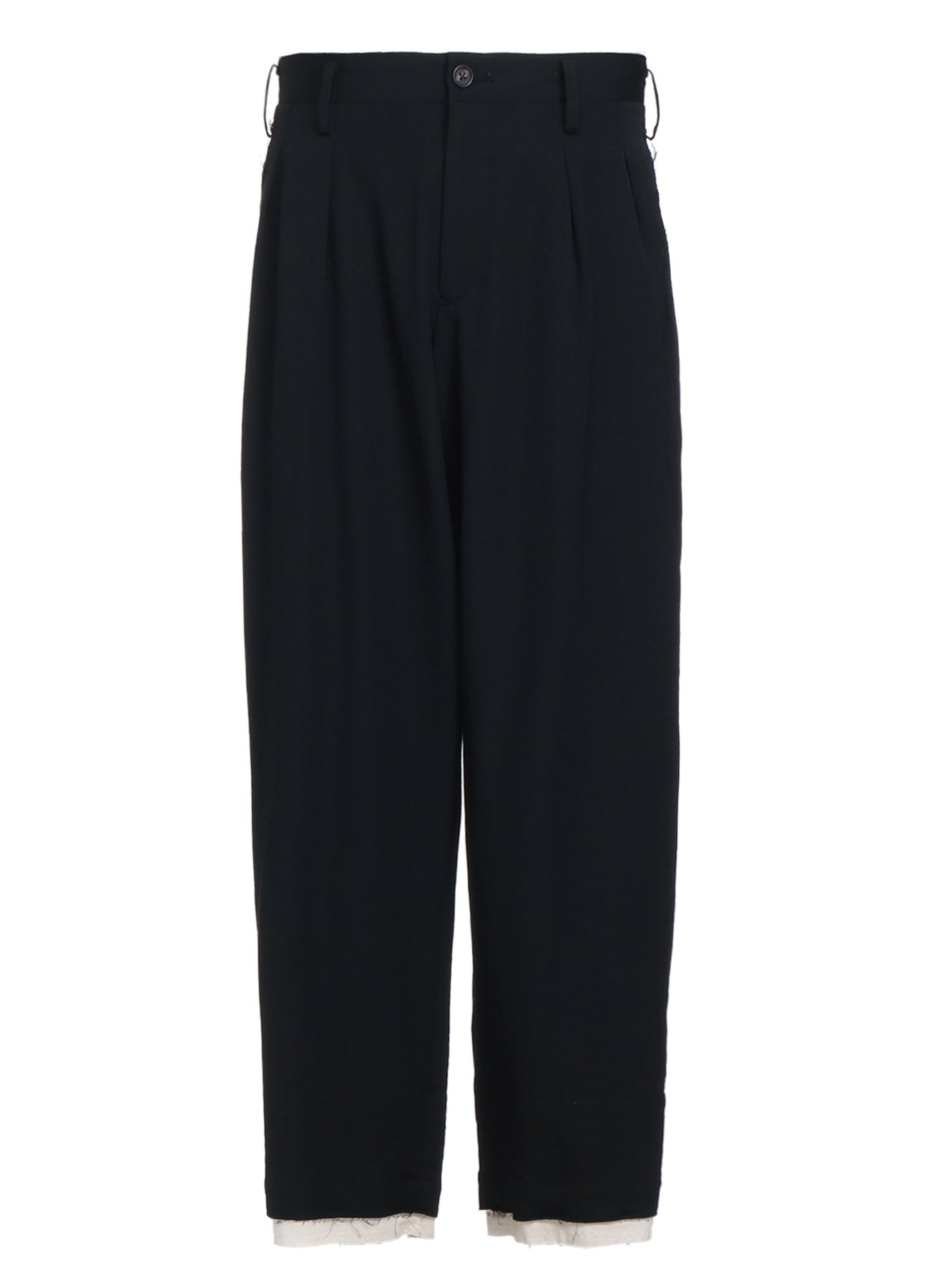 WASHER FINISHED WOOL GABARDINE 2-TUCK PANTS WITH CUT-OUT HEM DESIGN