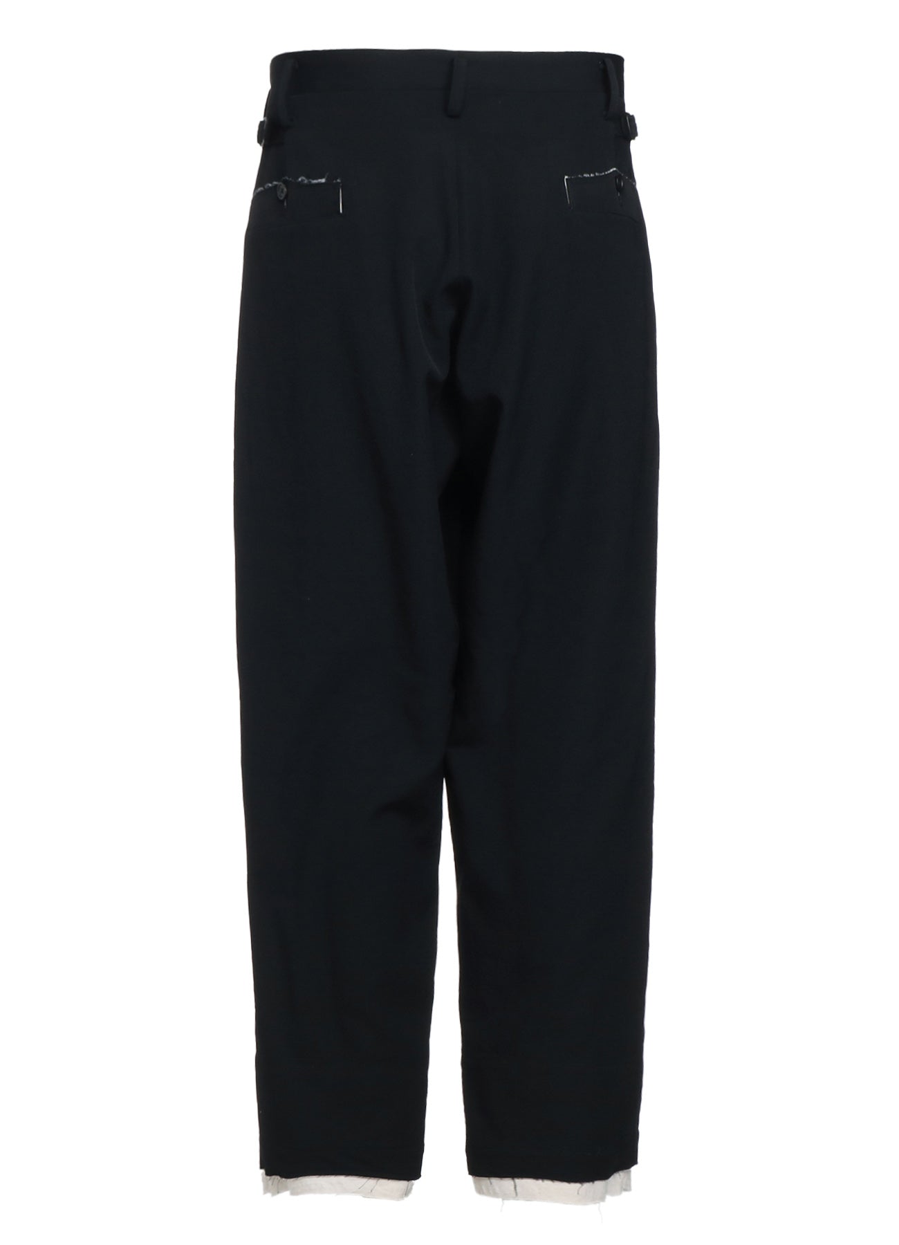 WASHER FINISHED WOOL GABARDINE 2-TUCK PANTS WITH CUT-OUT HEM DESIGN