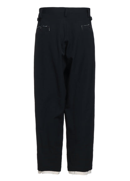 WASHER FINISHED WOOL GABARDINE 2-TUCK PANTS WITH CUT-OUT HEM DESIGN