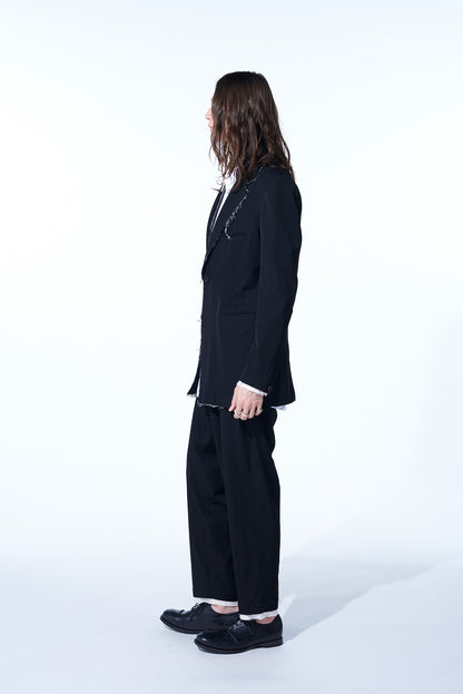 WASHER FINISHED WOOL GABARDINE 2-TUCK PANTS WITH CUT-OUT HEM DESIGN