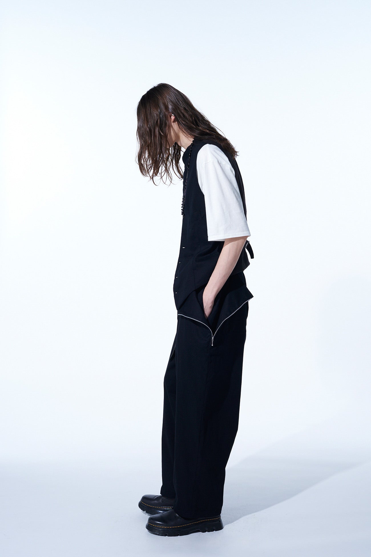 COTTON TWILL DRAWSTRING WIDE PANTS WITH ZIP SIDE POCKET