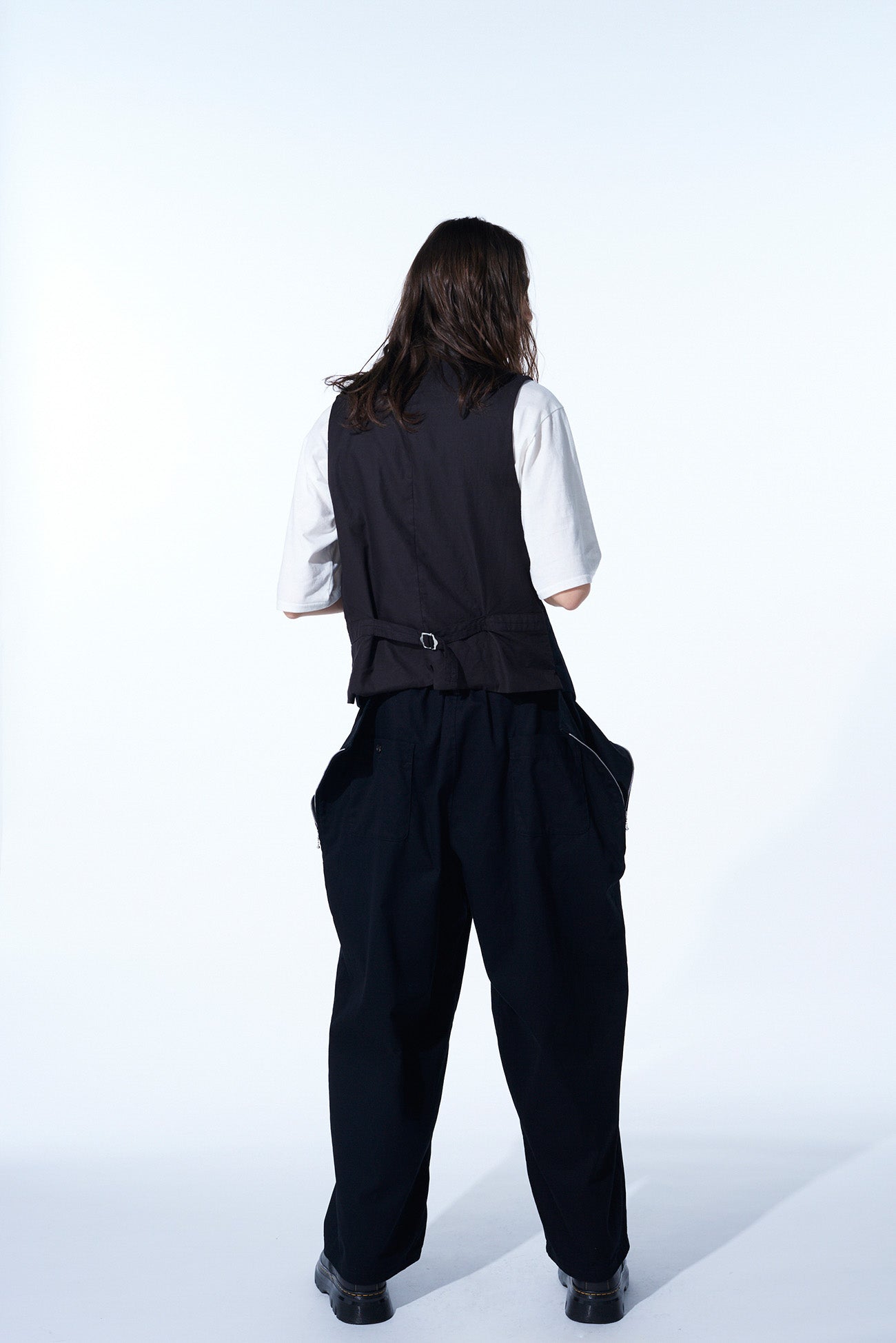 COTTON TWILL DRAWSTRING WIDE PANTS WITH ZIP SIDE POCKET