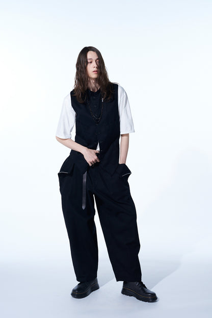 COTTON TWILL DRAWSTRING WIDE PANTS WITH ZIP SIDE POCKET