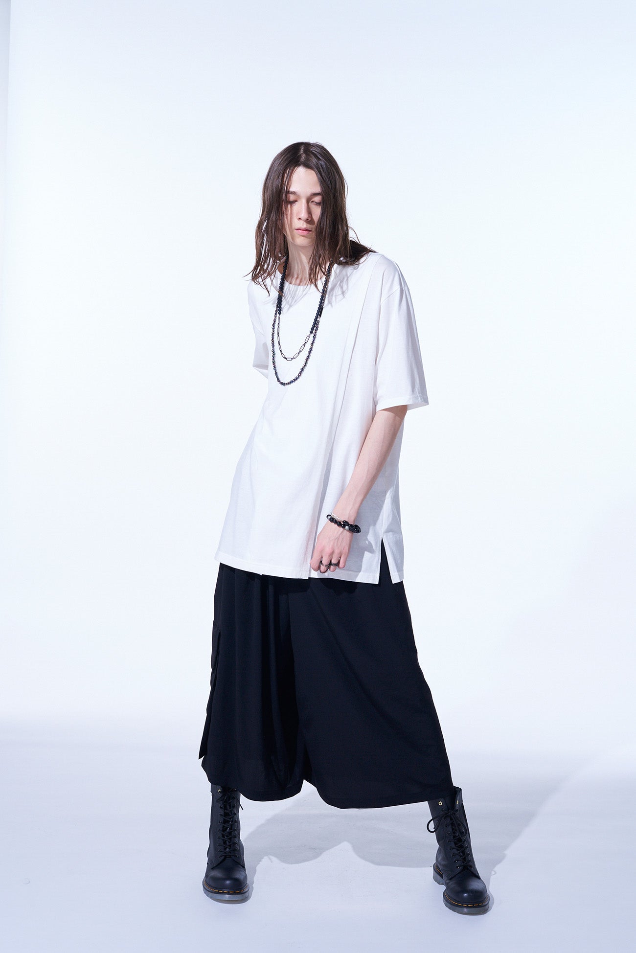 CREPE DE CHINE CROPPED WIDE PANTS WITH GUSSETED FLAP POCKET