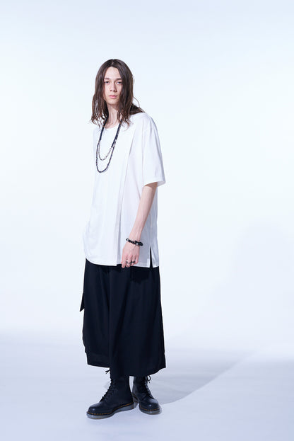 CREPE DE CHINE CROPPED WIDE PANTS WITH GUSSETED FLAP POCKET