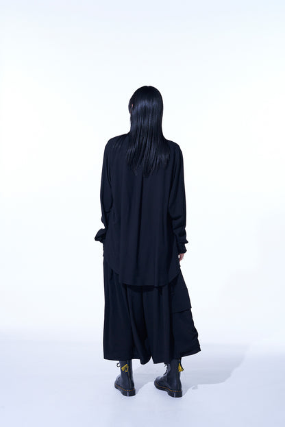 CREPE DE CHINE CROPPED WIDE PANTS WITH GUSSETED FLAP POCKET