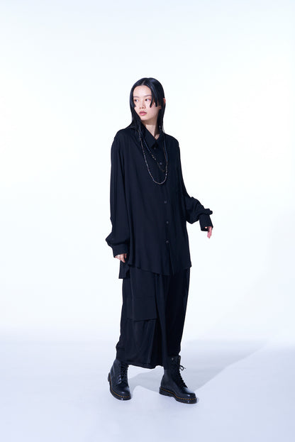 CREPE DE CHINE CROPPED WIDE PANTS WITH GUSSETED FLAP POCKET