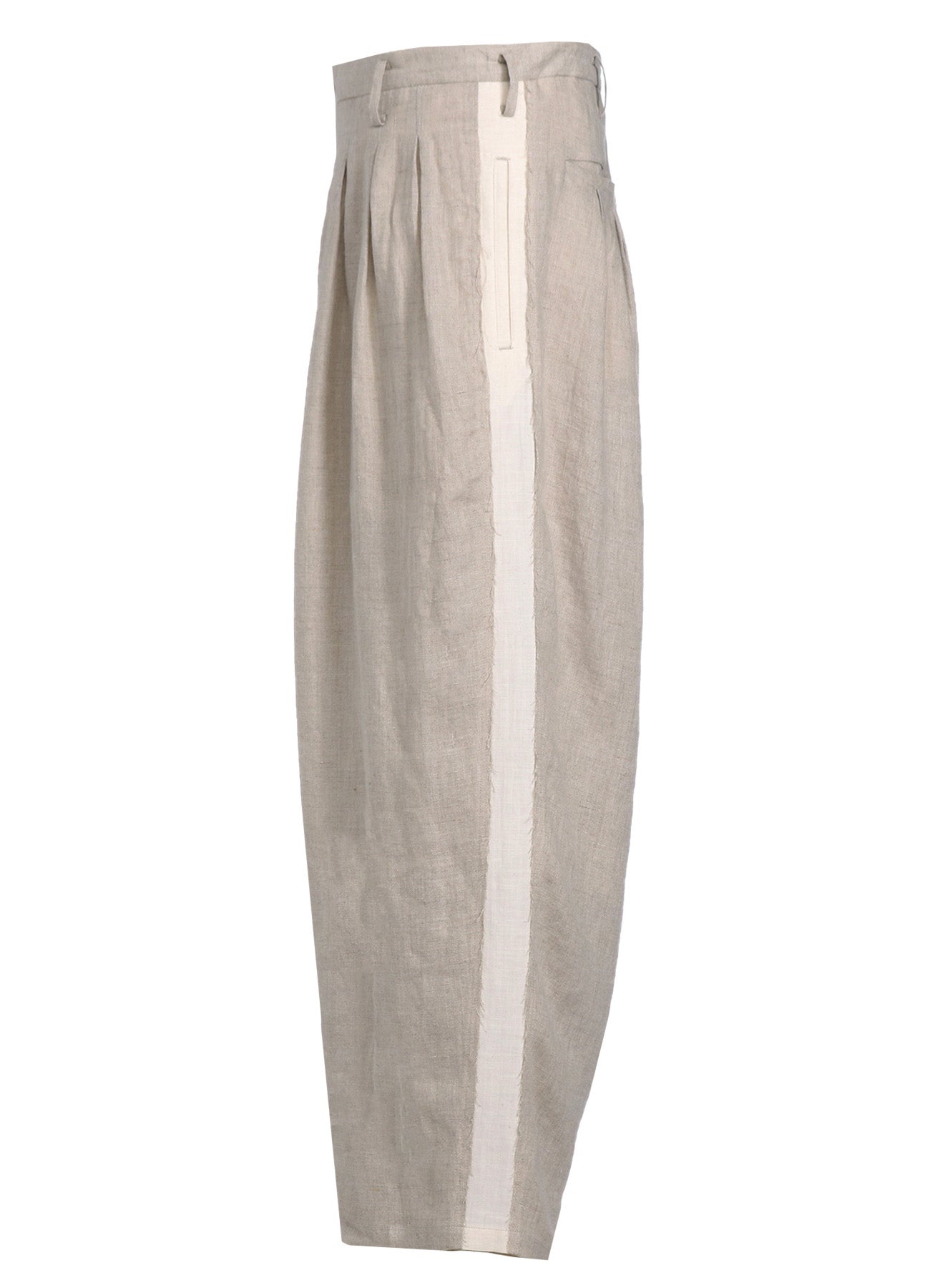 LINEN GAUZE DUAL FABRIC 12-PLEATED PANTS WITH SIDE TAPE