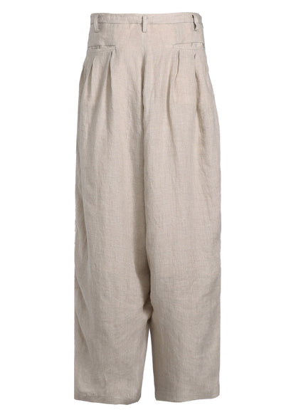 LINEN GAUZE DUAL FABRIC 12-PLEATED PANTS WITH SIDE TAPE