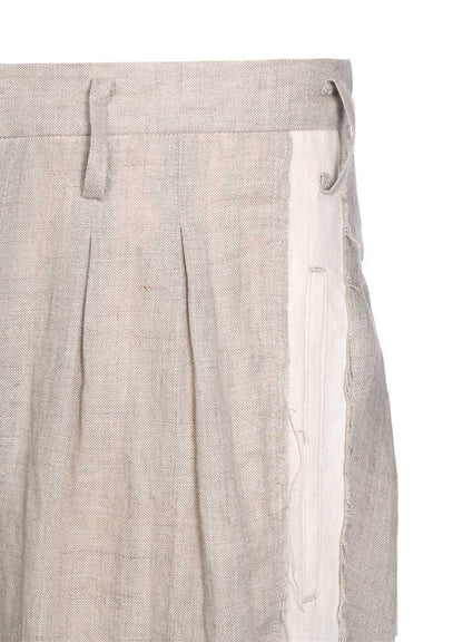 LINEN GAUZE DUAL FABRIC 12-PLEATED PANTS WITH SIDE TAPE