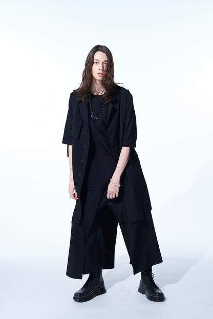 WASHER FINISHED WOOL GABARDINE LAYERED PANTS