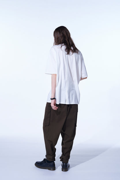 COTTON DRILL CARGO PANTS WITH BELTED HEMS