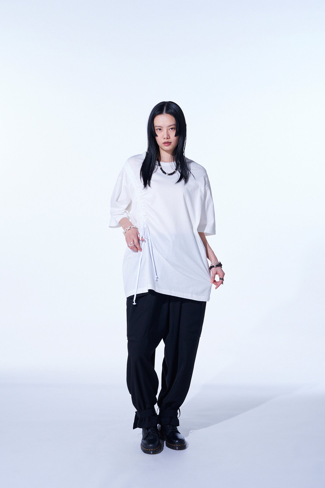 POLYESTER GABARDINE CARGO PANTS WITH BELTED HEMS