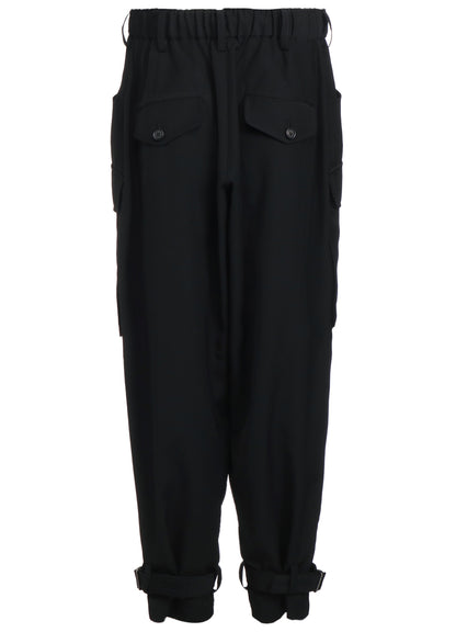 POLYESTER GABARDINE CARGO PANTS WITH BELTED HEMS