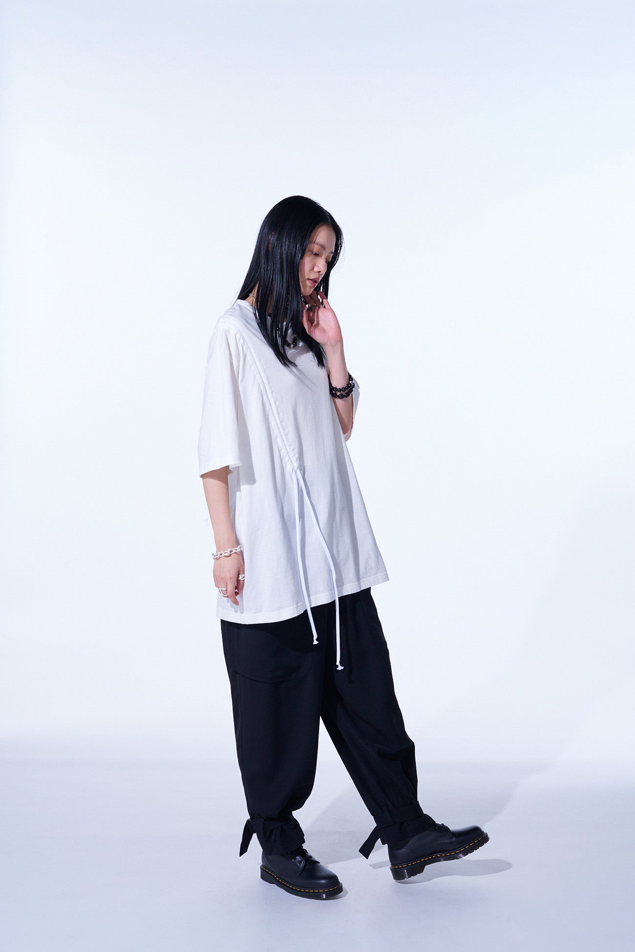 POLYESTER GABARDINE CARGO PANTS WITH BELTED HEMS