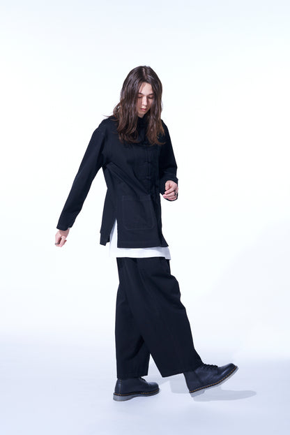 COTTON DRILL DRAWSTRING WIDE PANTS