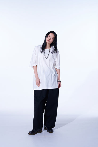 COTTON DRILL DRAWSTRING WIDE PANTS