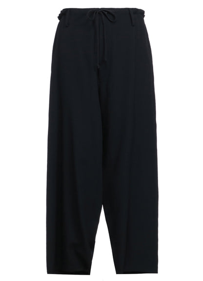 WASHER FINISHED WOOL GABARDINE DRAWSTRING WIDE PANTS