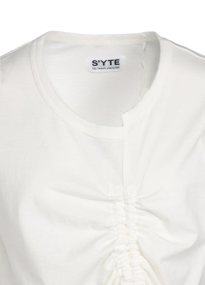 COTTON JERSEY ASYMMETRICAL T-SHIRT WITH GATHERED STRINGS