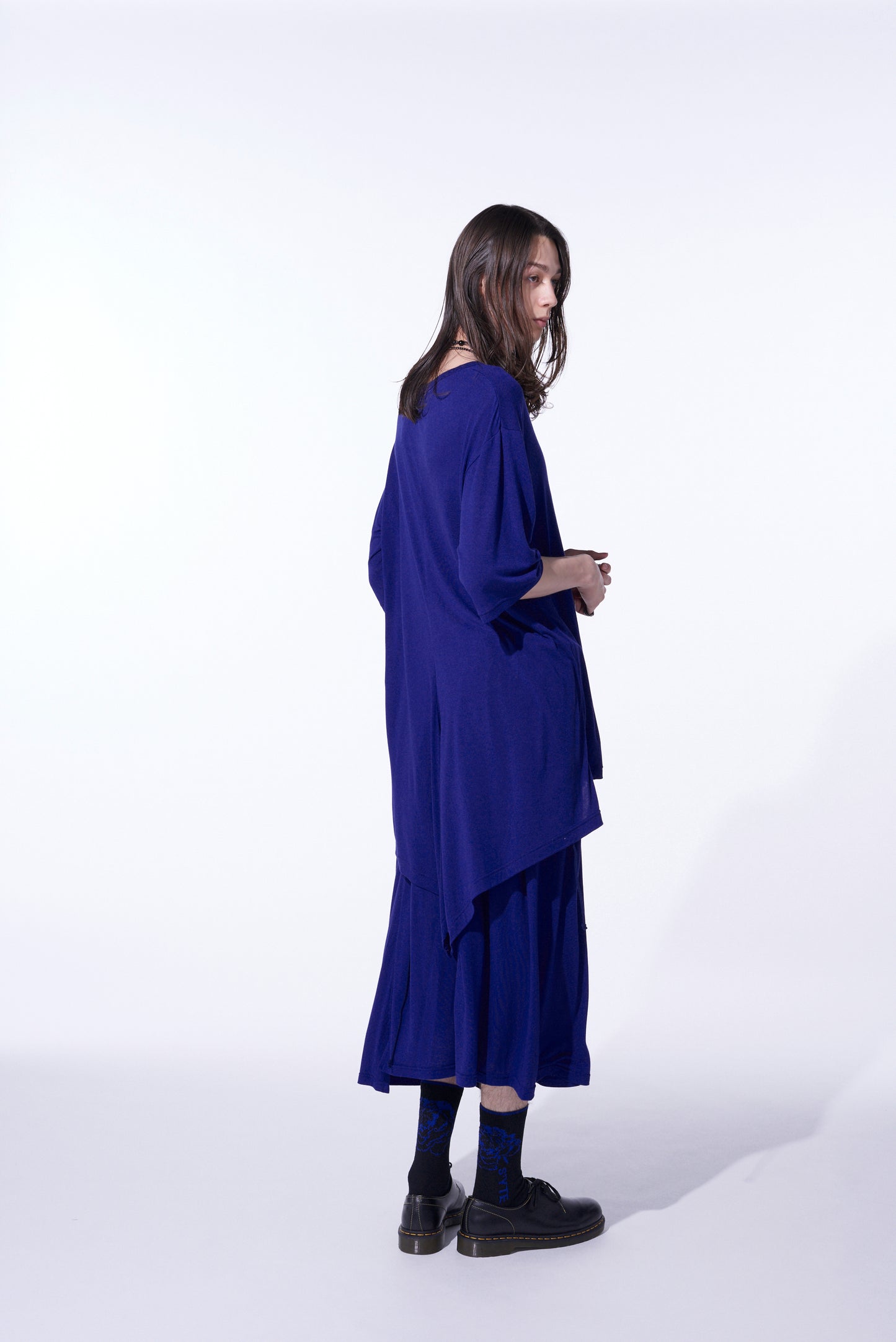 RAYON JERSEY BACK DRAPE FLARE T-SHIRT