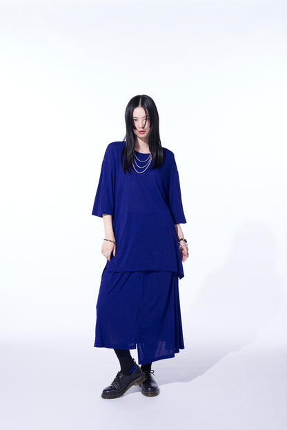 RAYON JERSEY BACK DRAPE FLARE T-SHIRT