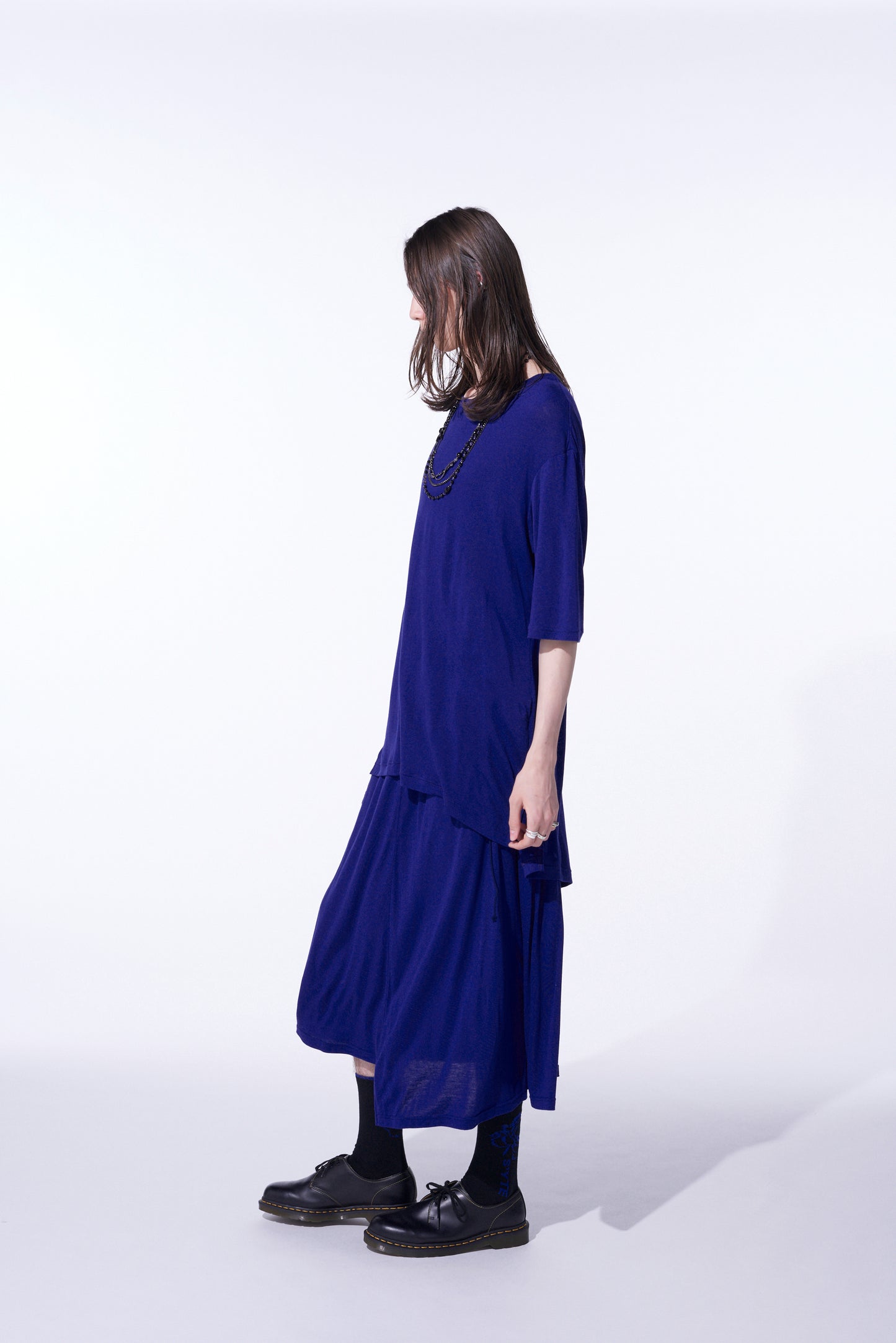 RAYON JERSEY BACK DRAPE FLARE T-SHIRT