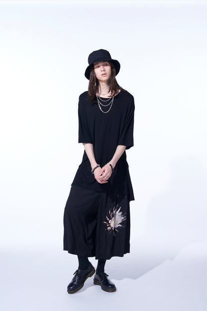 RAYON JERSEY BACK DRAPE FLARE T-SHIRT