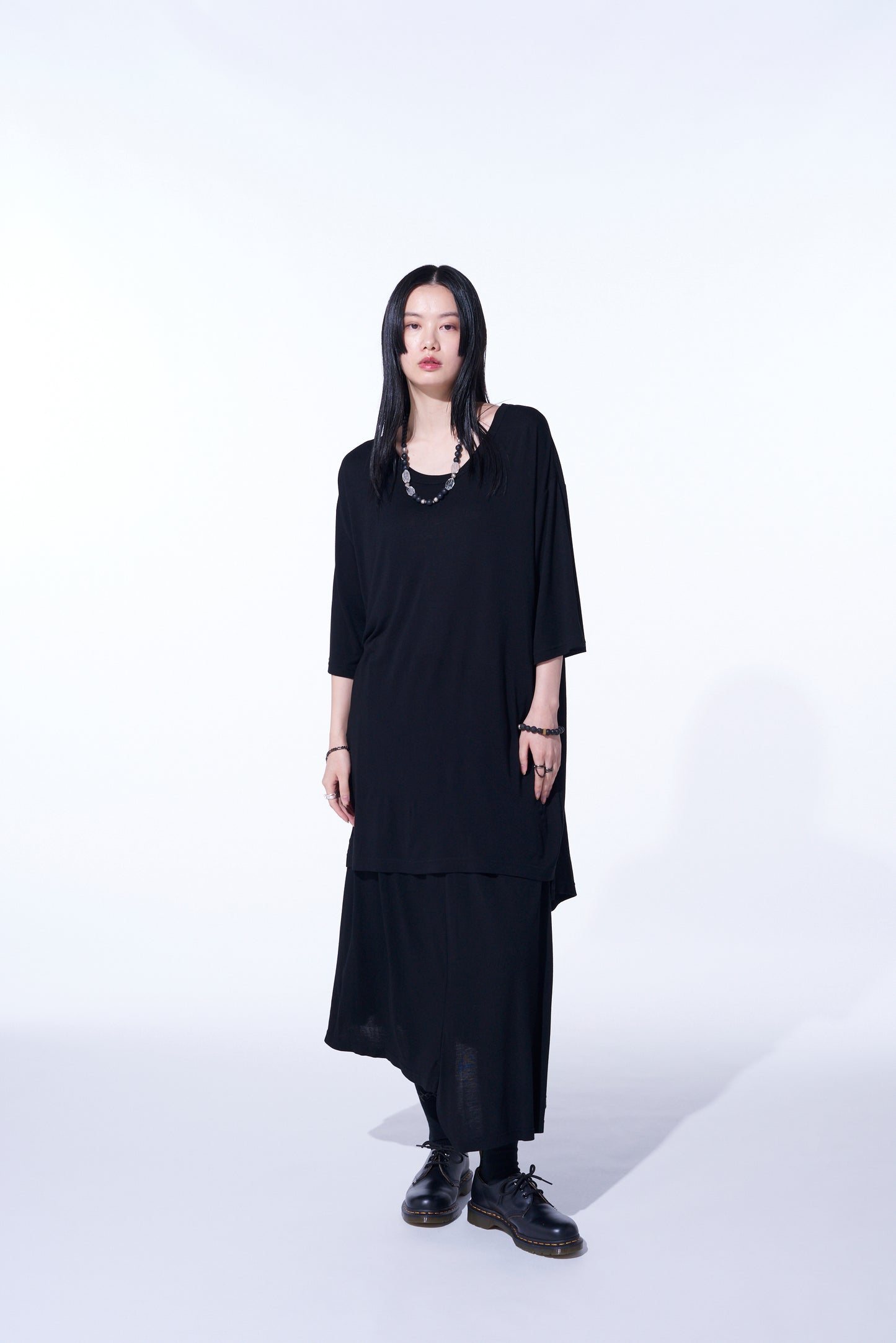 RAYON JERSEY BACK DRAPE FLARE T-SHIRT