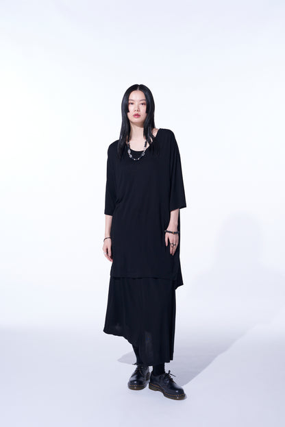 RAYON JERSEY BACK DRAPE FLARE T-SHIRT