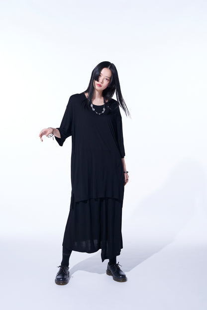 RAYON JERSEY BACK DRAPE FLARE T-SHIRT