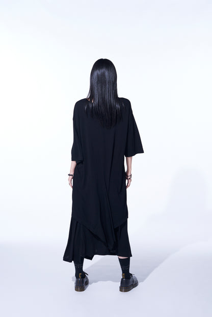 RAYON JERSEY BACK DRAPE FLARE T-SHIRT