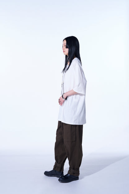 COTTON JERSEY VERTICALLY GRAFTED T-SHIRT WITH HEM SLITS