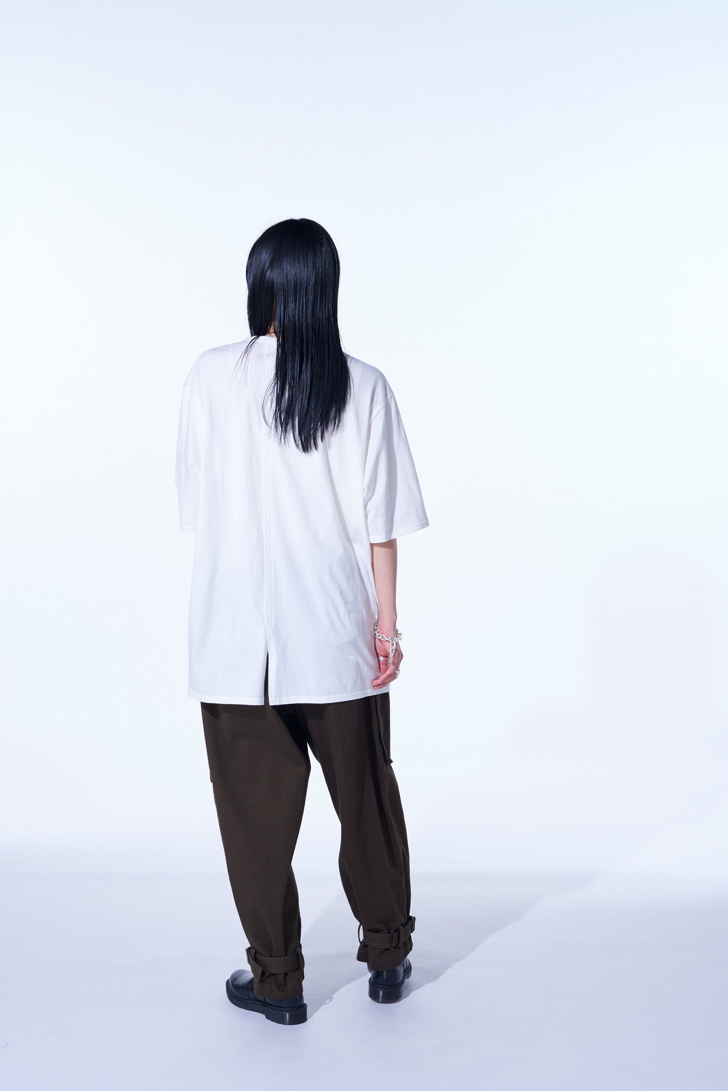 COTTON JERSEY VERTICALLY GRAFTED T-SHIRT WITH HEM SLITS