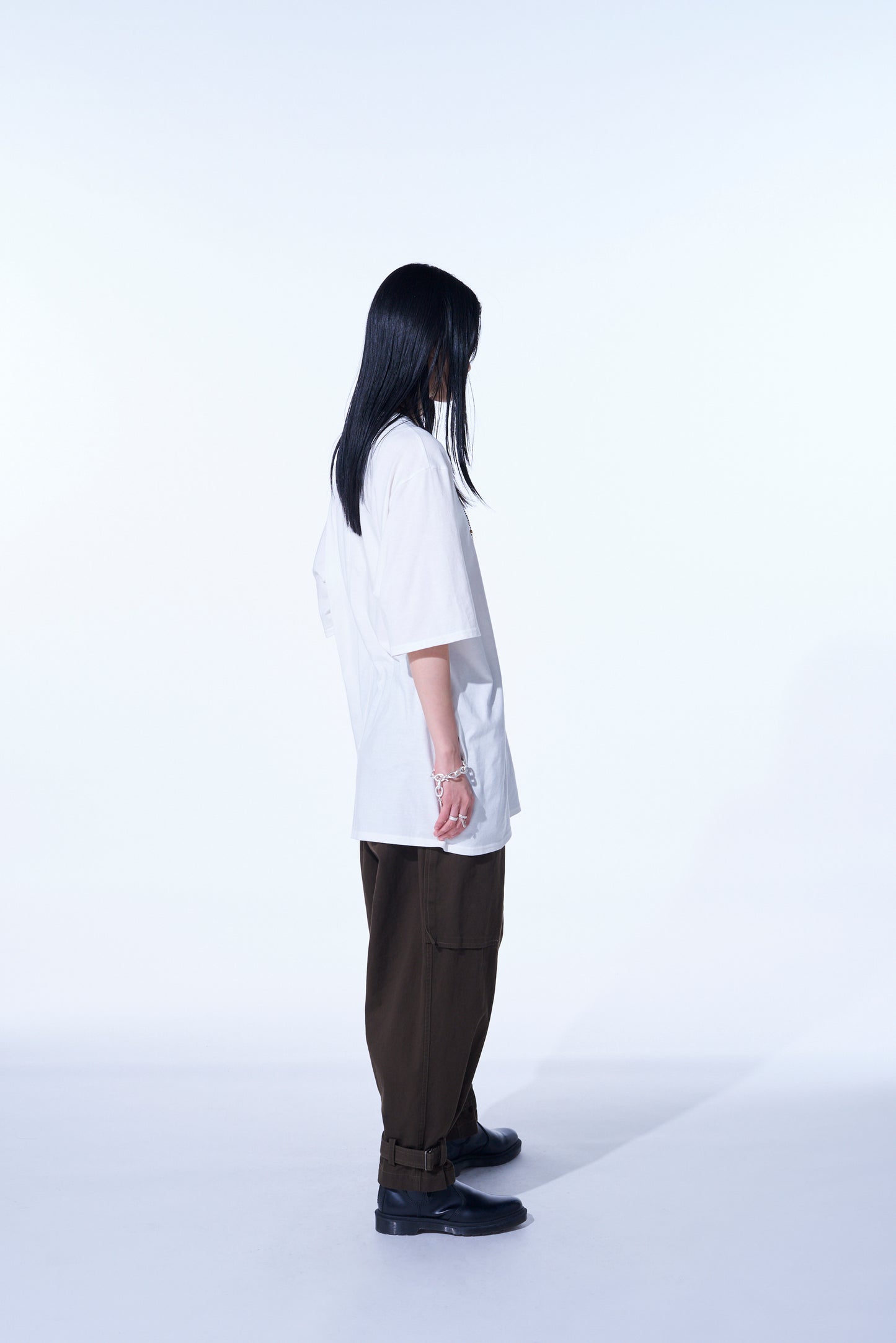 COTTON JERSEY VERTICALLY GRAFTED T-SHIRT WITH HEM SLITS