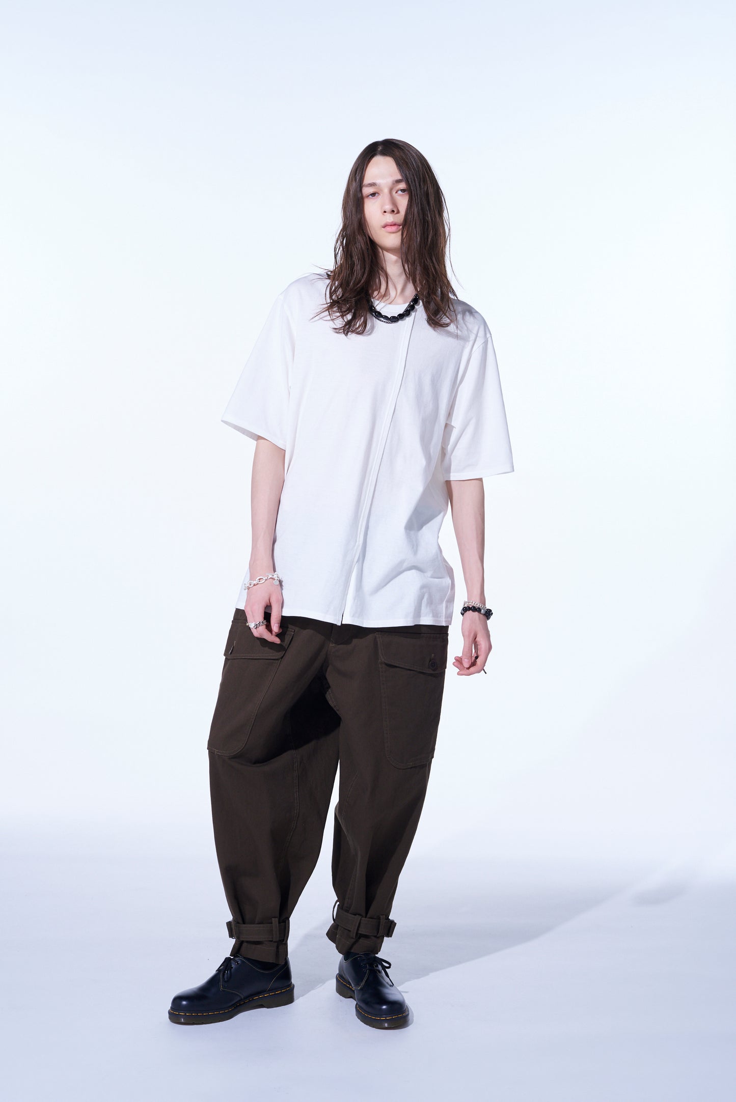 COTTON JERSEY VERTICALLY GRAFTED T-SHIRT WITH HEM SLITS