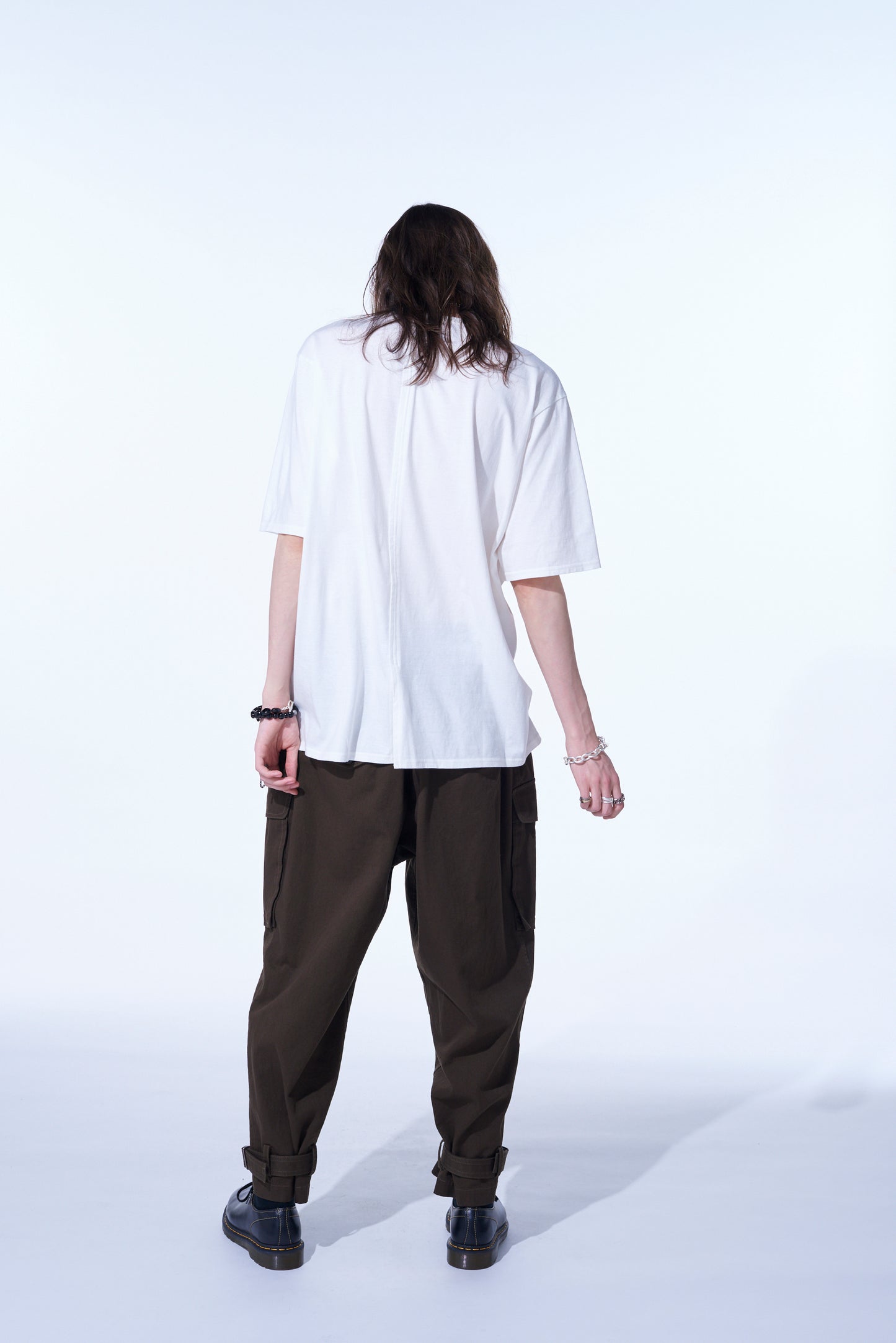 COTTON JERSEY VERTICALLY GRAFTED T-SHIRT WITH HEM SLITS