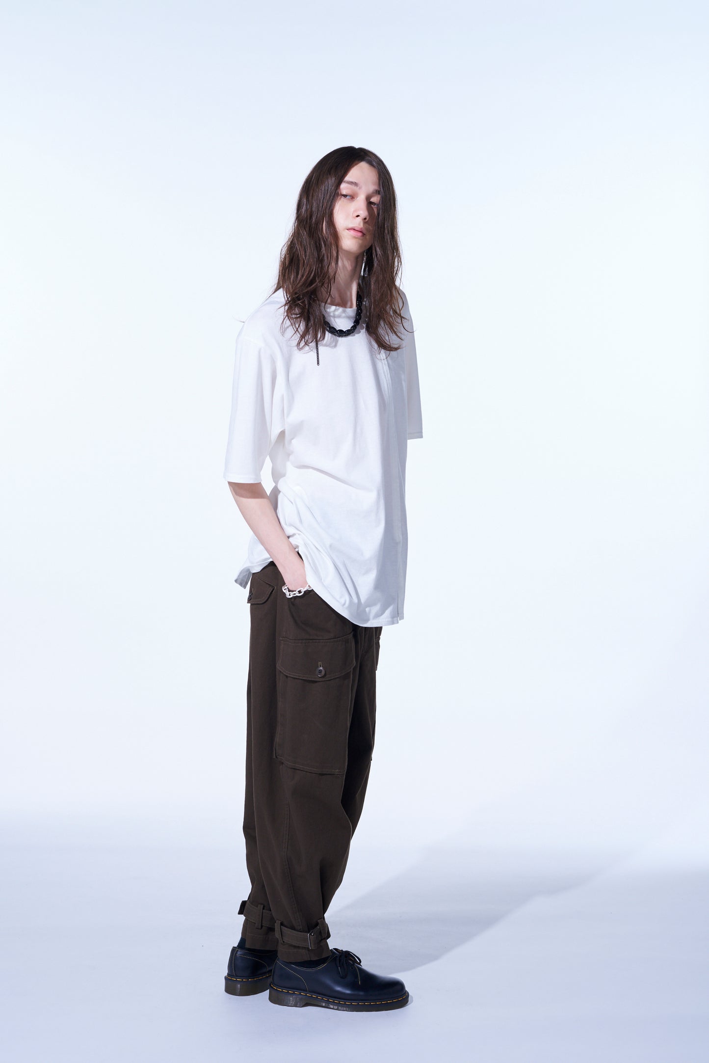 COTTON JERSEY VERTICALLY GRAFTED T-SHIRT WITH HEM SLITS