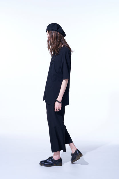 COTTON JERSEY VERTICALLY GRAFTED T-SHIRT WITH HEM SLITS