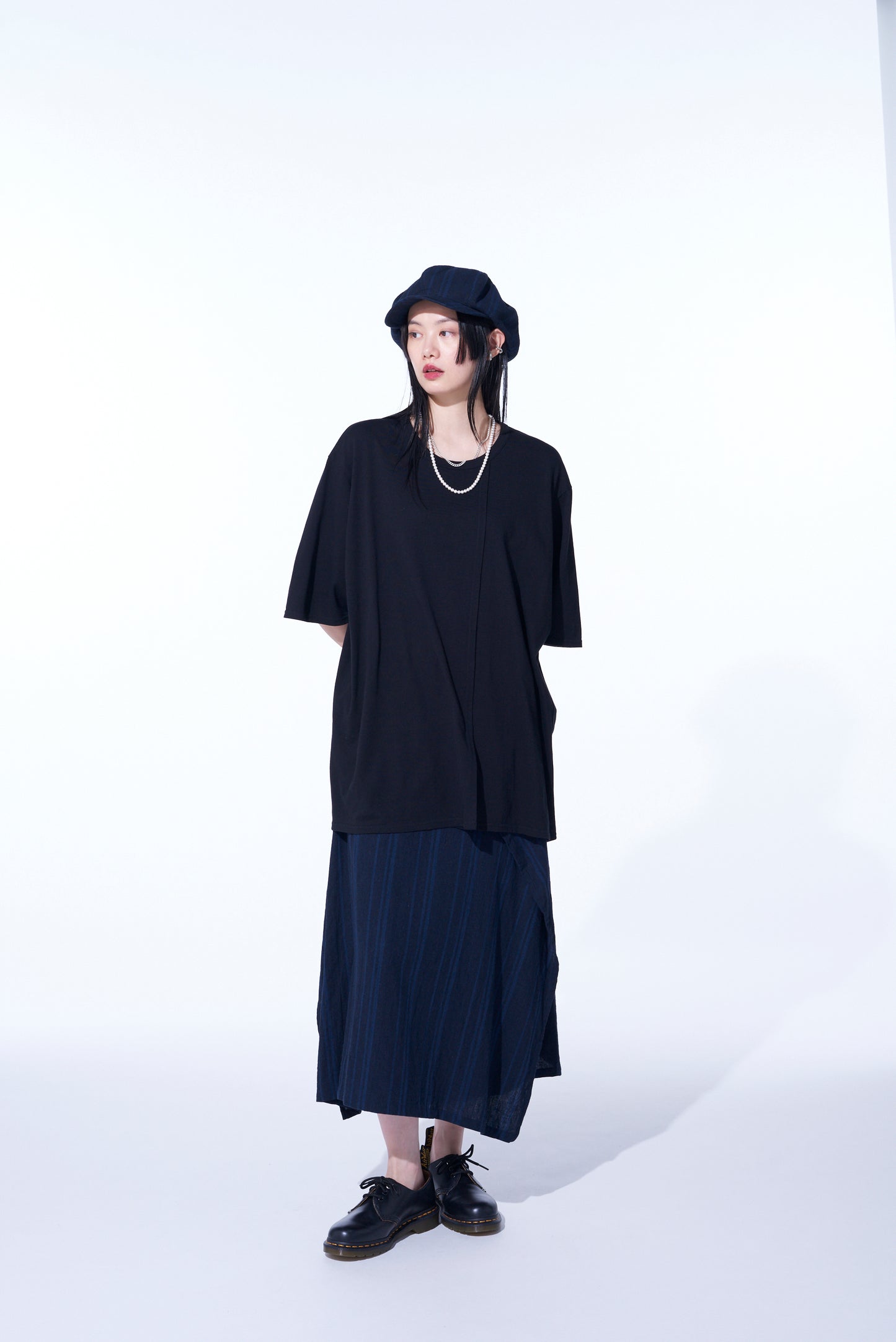 COTTON JERSEY VERTICALLY GRAFTED T-SHIRT WITH HEM SLITS