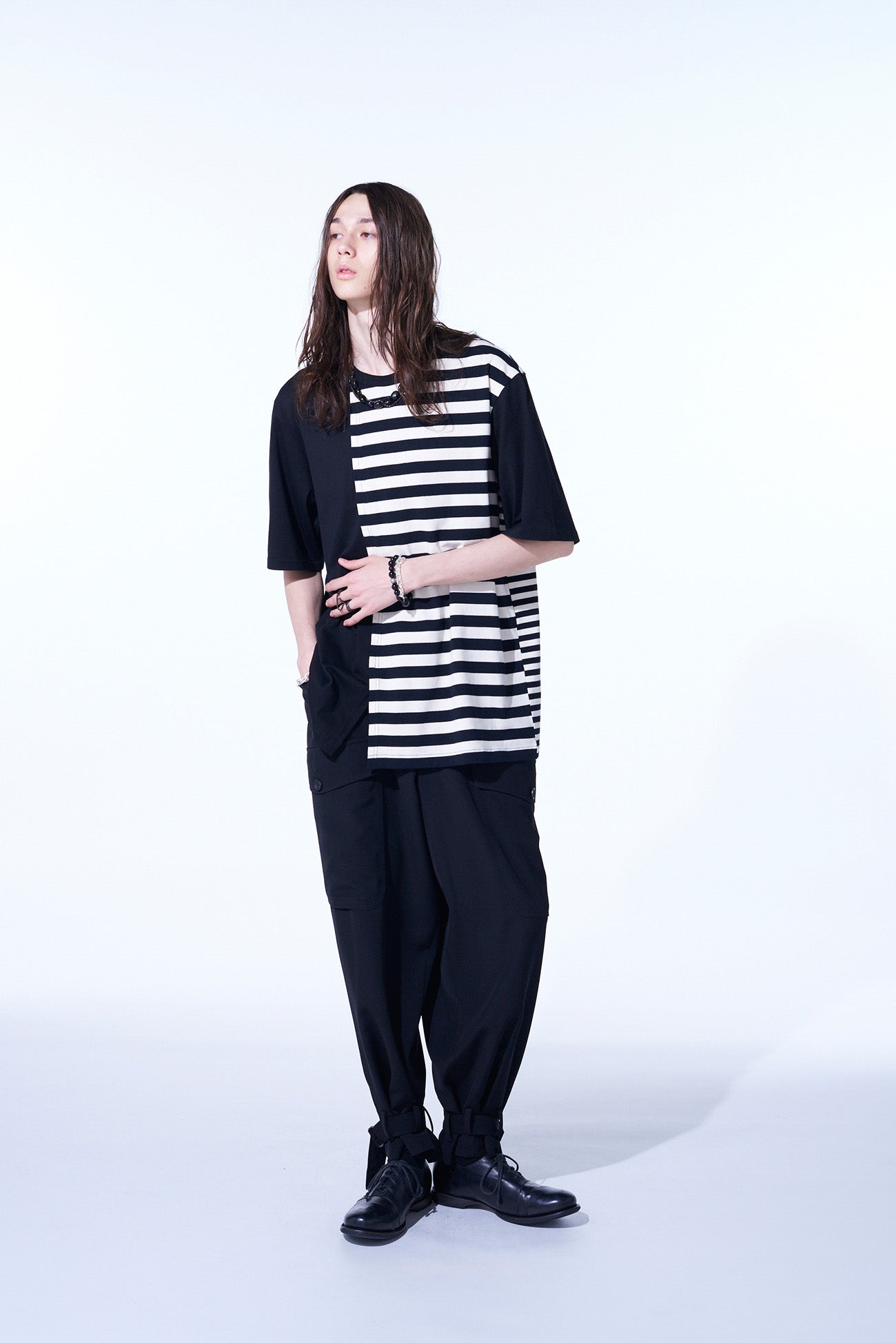 COTTON JERSEY FUSED STRIPE GRAFTED T-SHIRT