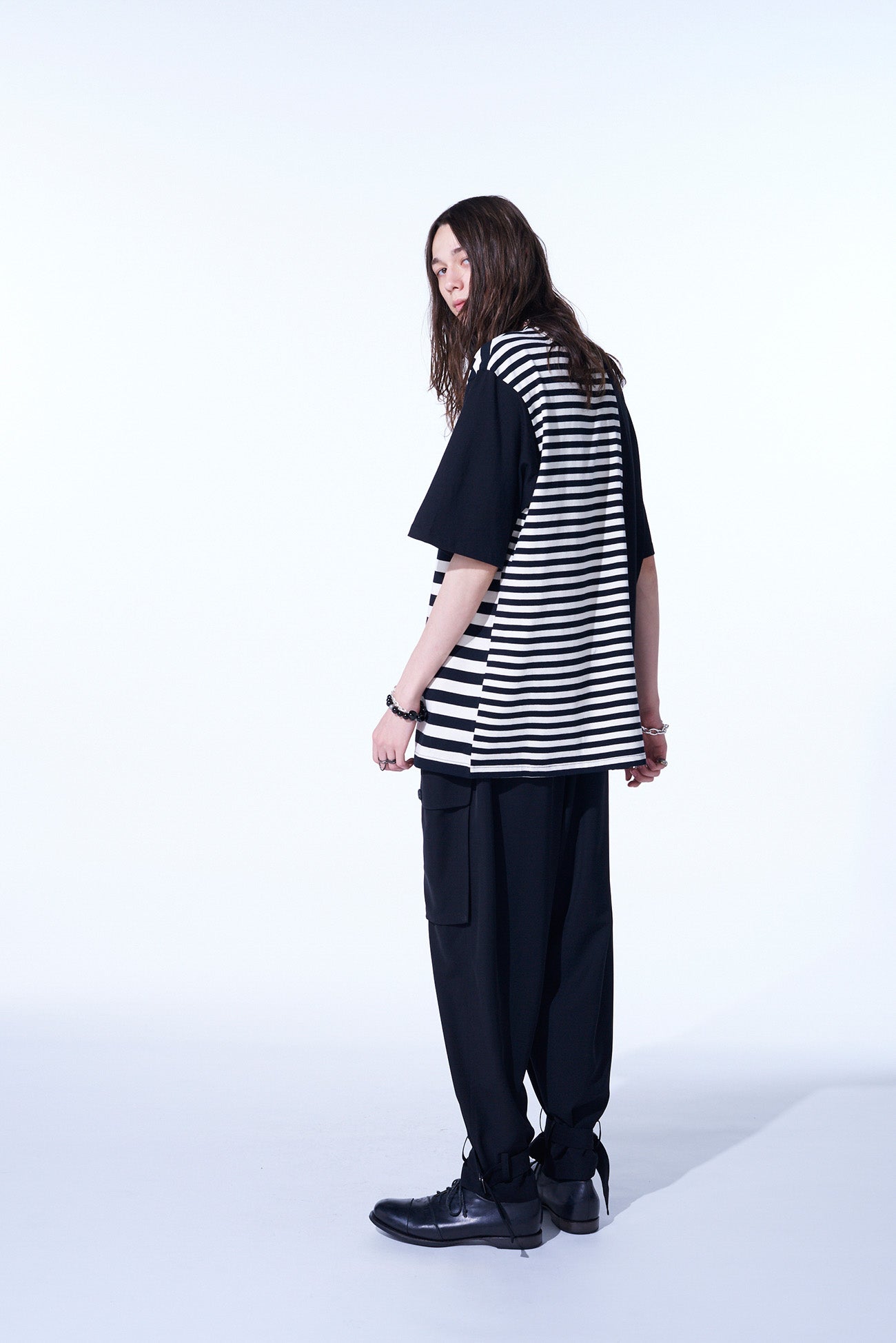 COTTON JERSEY FUSED STRIPE GRAFTED T-SHIRT