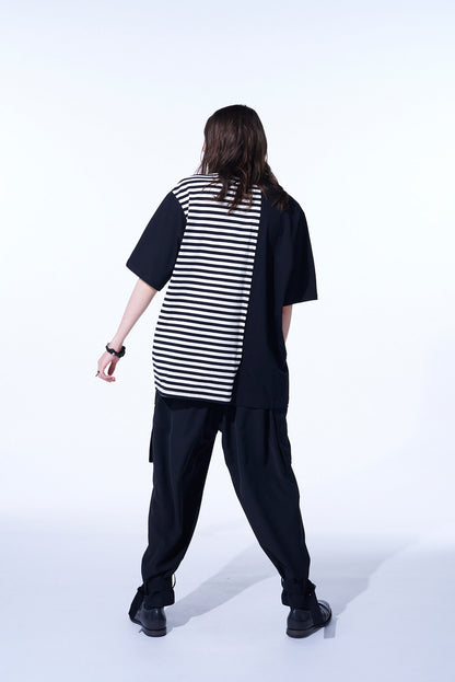 COTTON JERSEY FUSED STRIPE GRAFTED T-SHIRT