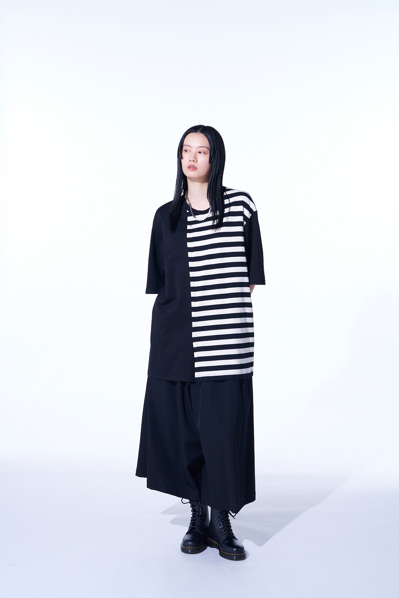 COTTON JERSEY FUSED STRIPE GRAFTED T-SHIRT