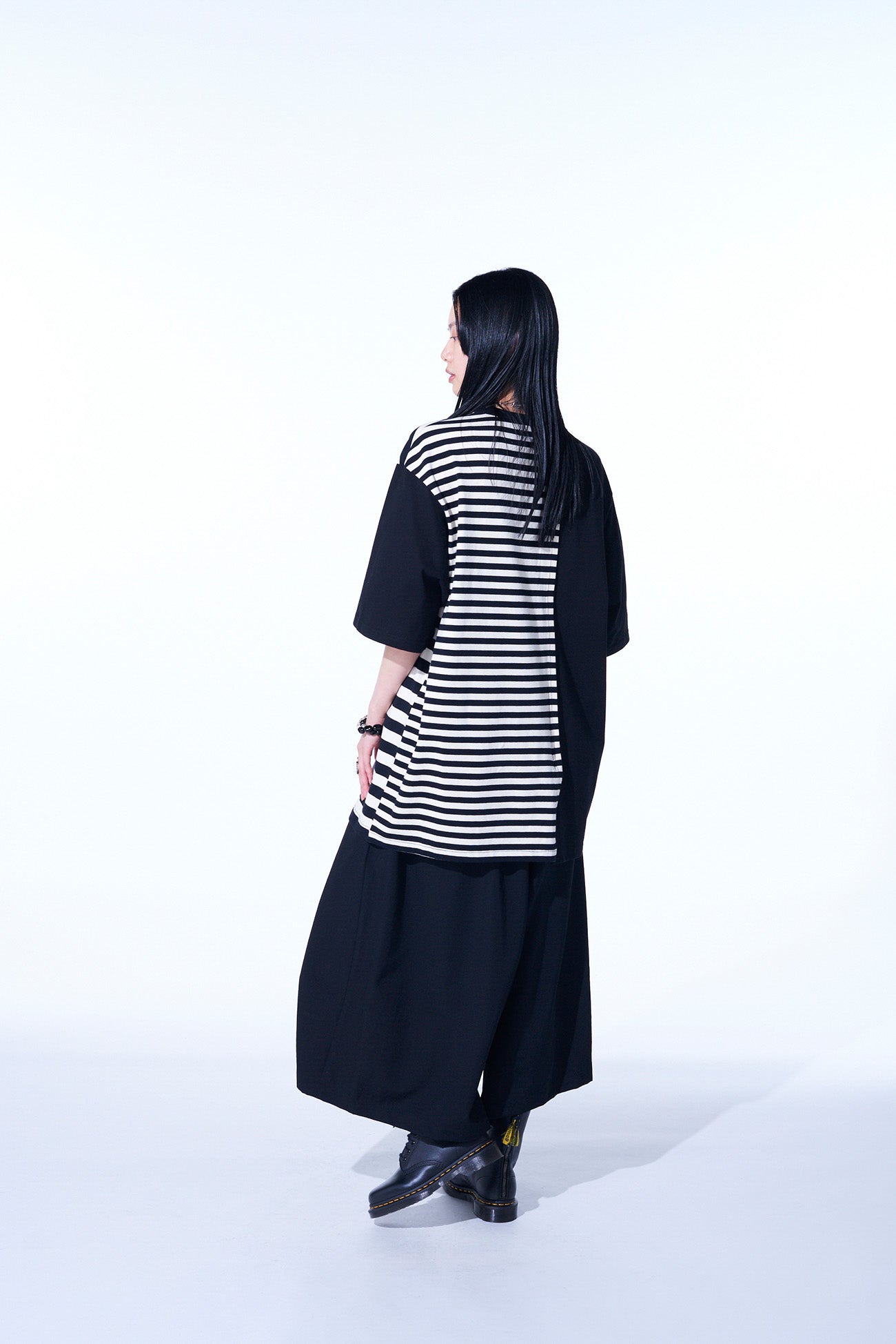 COTTON JERSEY FUSED STRIPE GRAFTED T-SHIRT